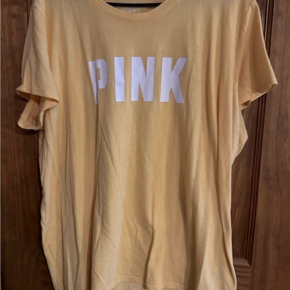 PINK Victoria's Secret Tops - PINK Victoria's Secret Mustard Tee with White Logo